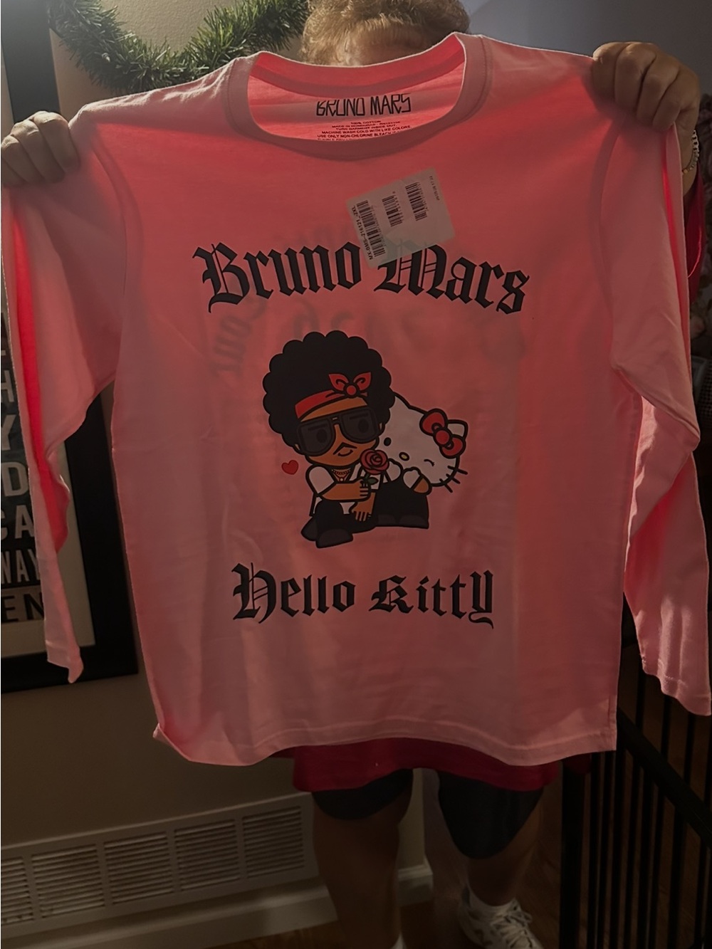 Bruno Mars x Hello Kitty Women's Pink Long-Sleeve Graphic Tee